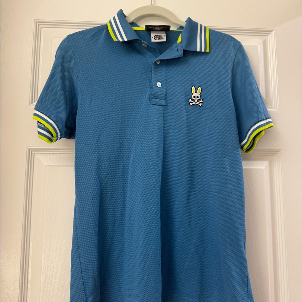 Psycho Bunny Men’s Blue Polo with Striped Collar